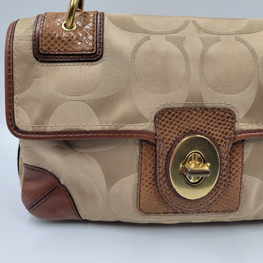 Vintage Coach J0969-14504 Peyton Beige Signature Sateen Brown snake Skin Y2k - Picture 2 of 14
